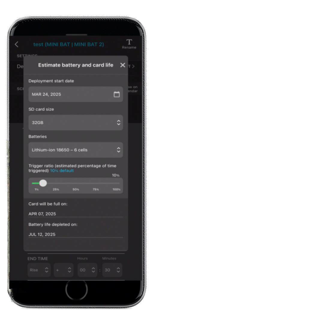 Song Meter Configurator App Storage Capacity-Estimator (Shown on Mobile)