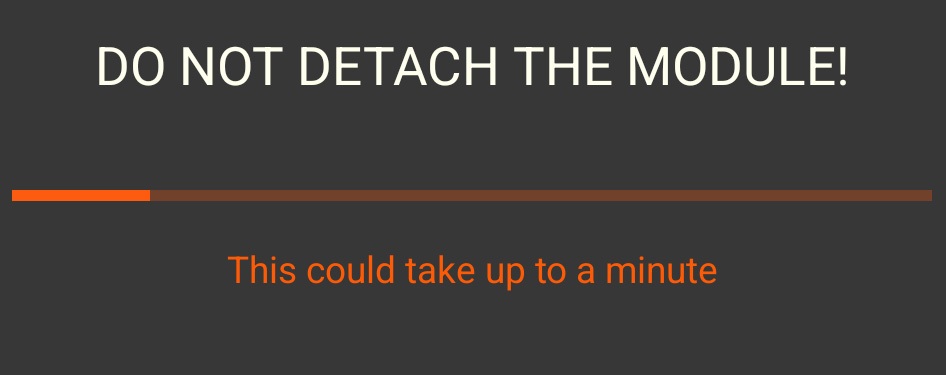 Do not detach the module! This could take up to a minute.