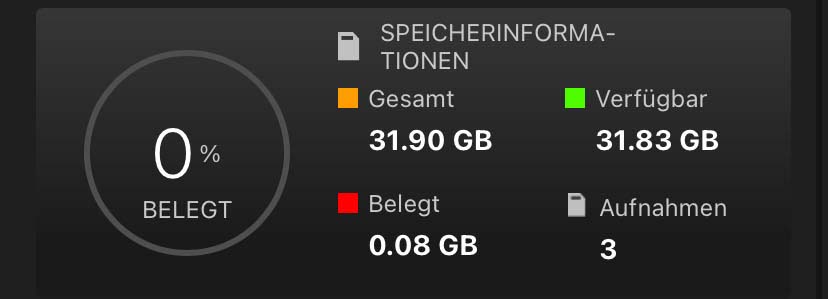 Das Speicher-Infofeld befindet sich unter dem Mikrofonpegel-Anzeigefeld.