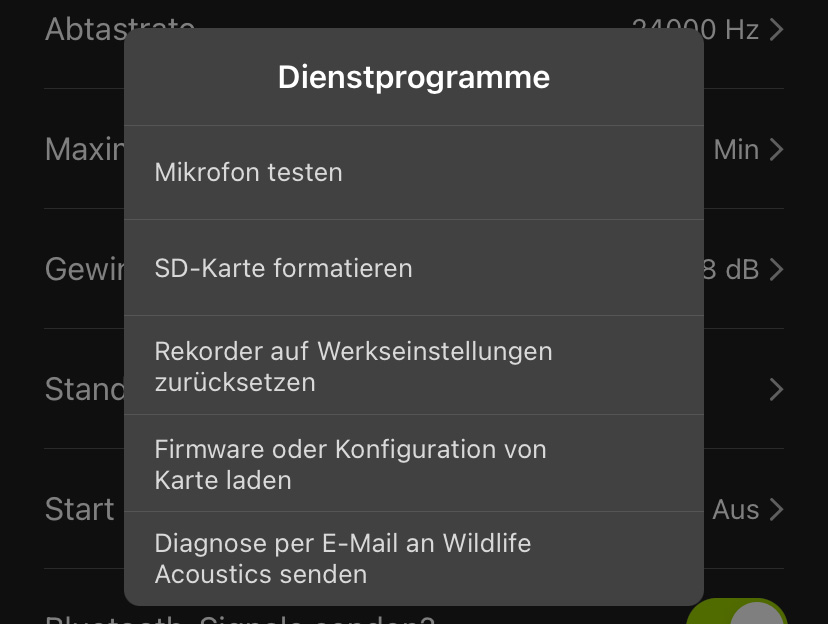 Screenshot des Menüs „Dienstprogramme“, das im folgenden Text beschrieben wird.