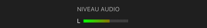 Le niveau audio est indiqué par un indicateur de niveau visuel.