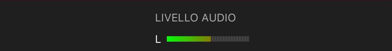 Il livello audio è indicato da un misuratore di livello visivo.