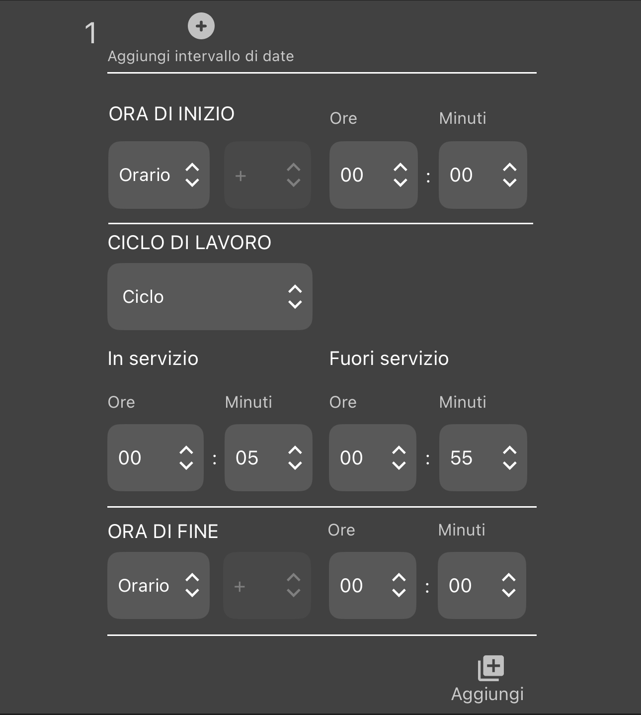 Screenshot di un esempio di programmazione nell'Editor di configurazione, riprodotto nel testo seguente.