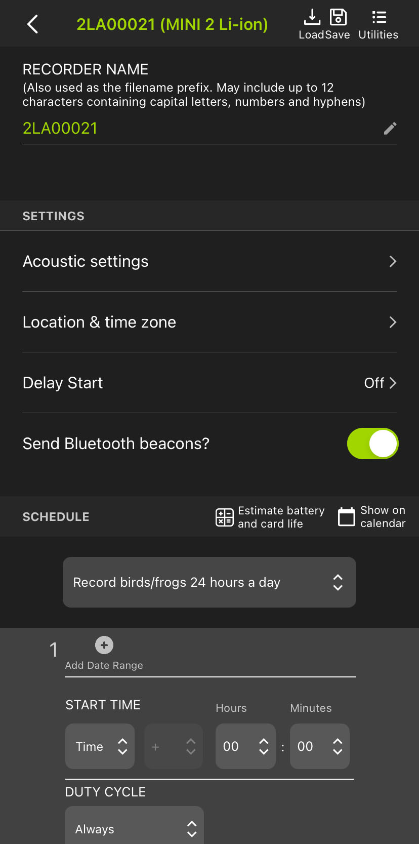 Screenshot of the Configuration Editor Screen for a paired recorder.