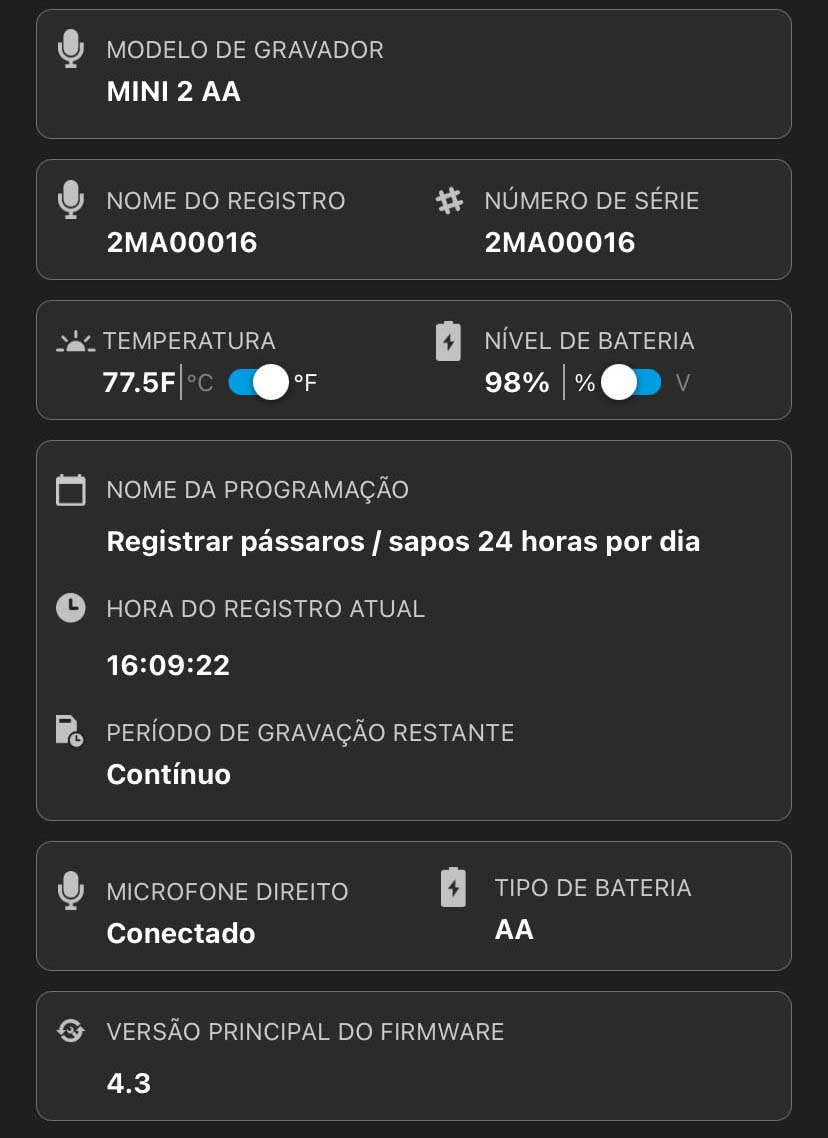 Os campos de informações a seguir estão listados abaixo do Painel Storage Infor (Informações de armazenamento).