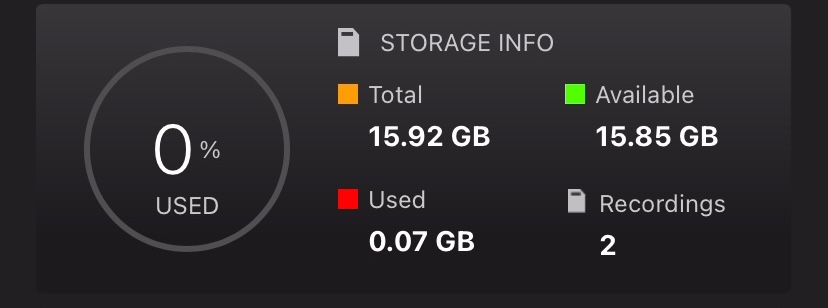 The Storage Info Panel is located below the Microphone Level Panel.