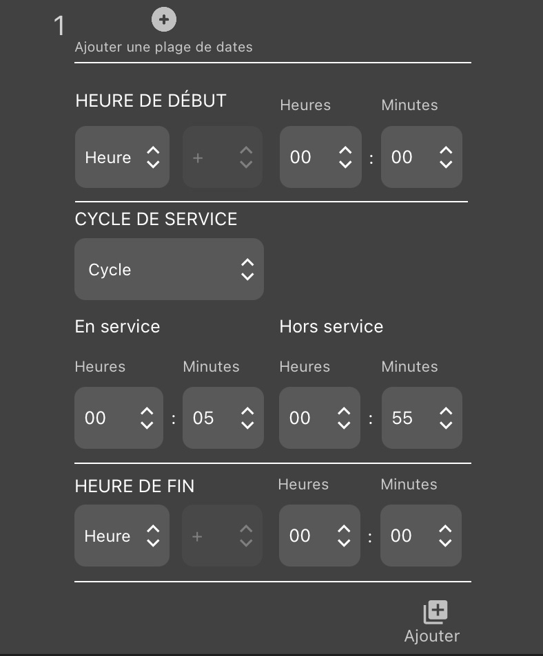 Capture d’écran d’un exemple de calendrier dans l’Éditeur de configuration, reproduit dans le texte ci-dessous.