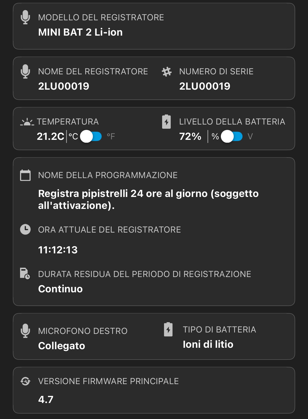 I seguenti campi informativi sono elencati sotto il pannello Informazioni sulla memoria.