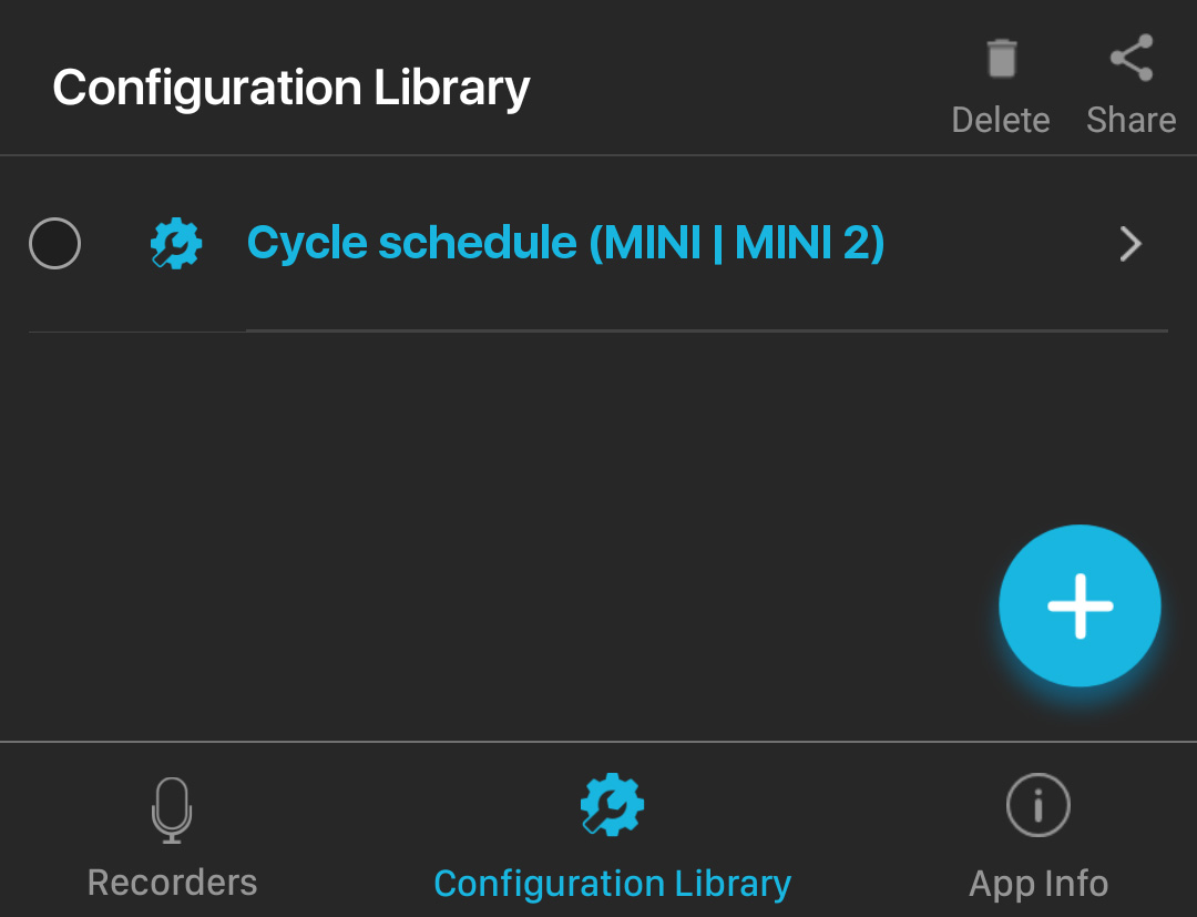 Screenshot della Libreria di configurazione, con «Cycle schedule (MINI | MINI 2)» mostrato nell'elenco.