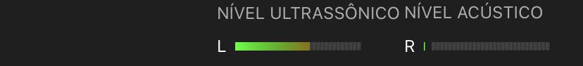 O nível ultrassônico e o acústico são indicados por dois medidores de nível visual.